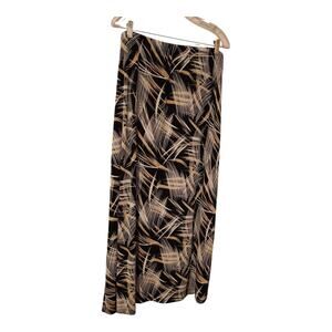 Susan Lawrence Black Gold And White Print Maxi Skirt Front Split Women's Size XL